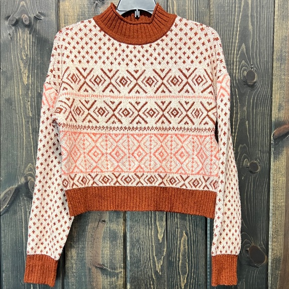 American Eagle Outfitters Sweaters - American Eagle Fair Isle Oversized Sweater S Vtg Retro Cropped Mock Cozy Preppy
